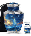 Sail Boat Theme Large Urn With 1 Keepsake Urn
