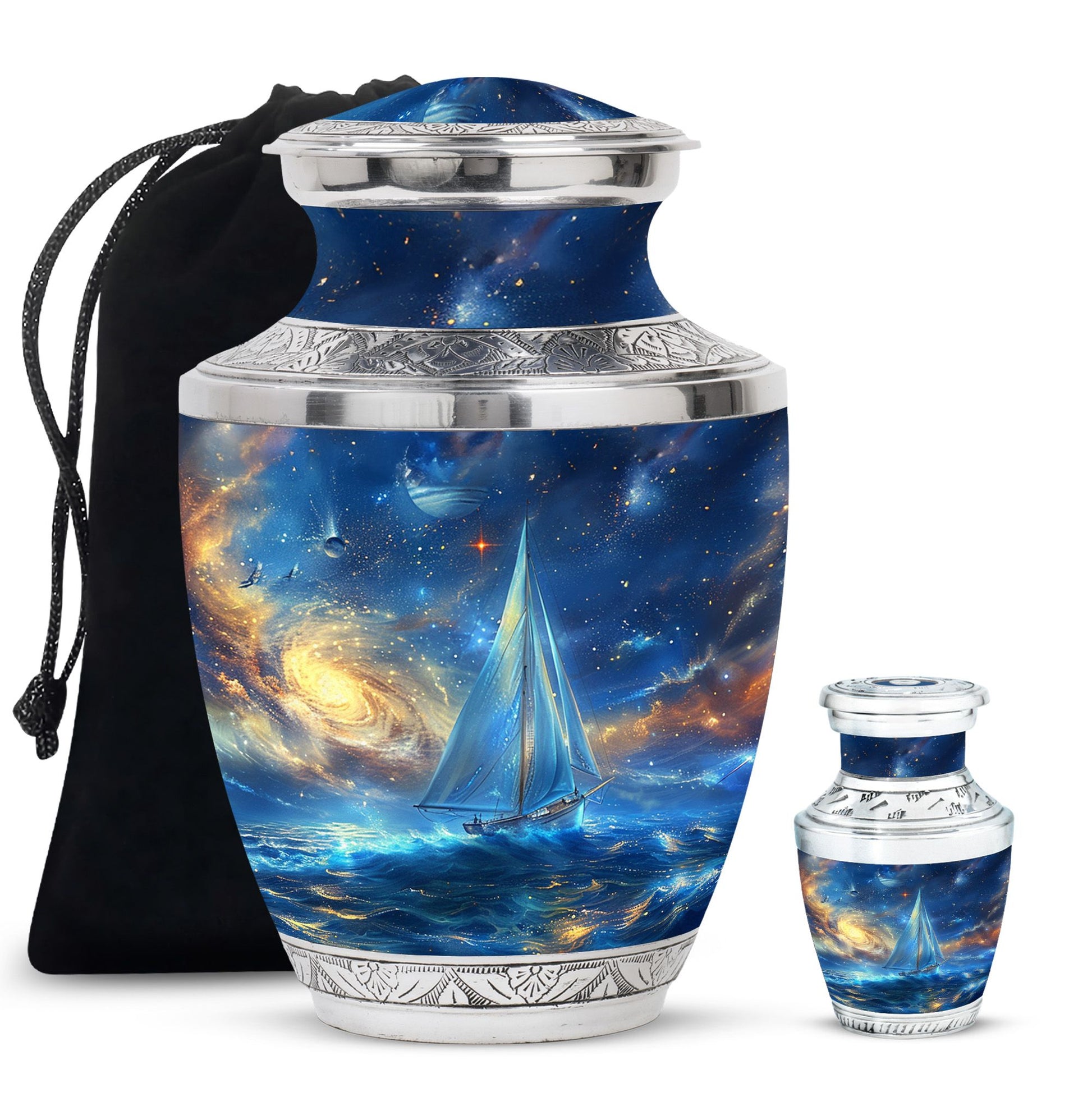 Sail Boat Theme Large Urn With 1 Keepsake Urn