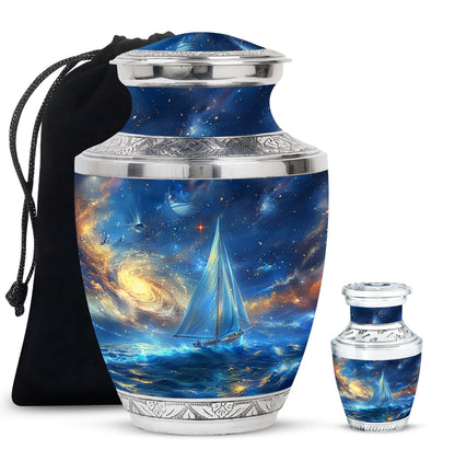 Sail Boat Theme Large Urn With 1 Keepsake Urn