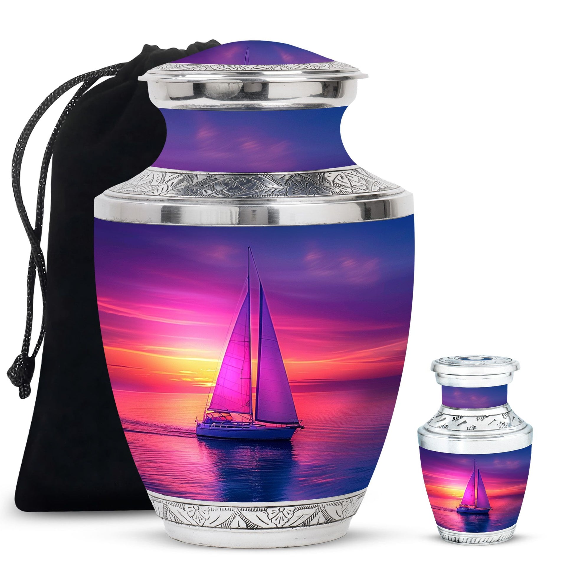 Sail Boat Theme Large Urn With 1 Keepsake Urn