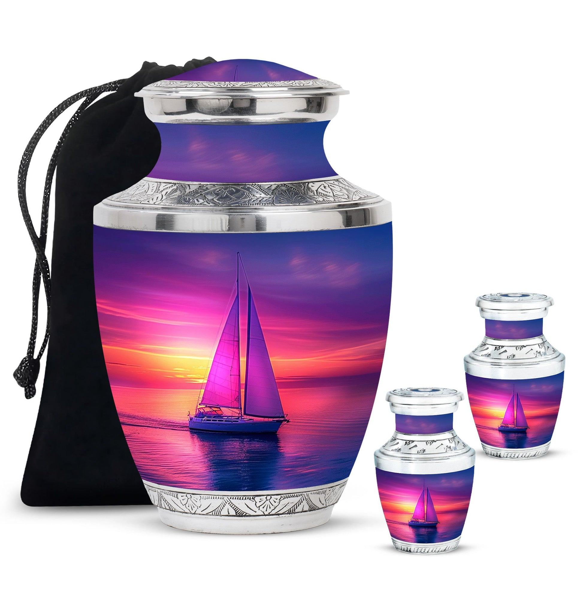Sail Boat Theme Large Urn With 2 Keepsake Urn