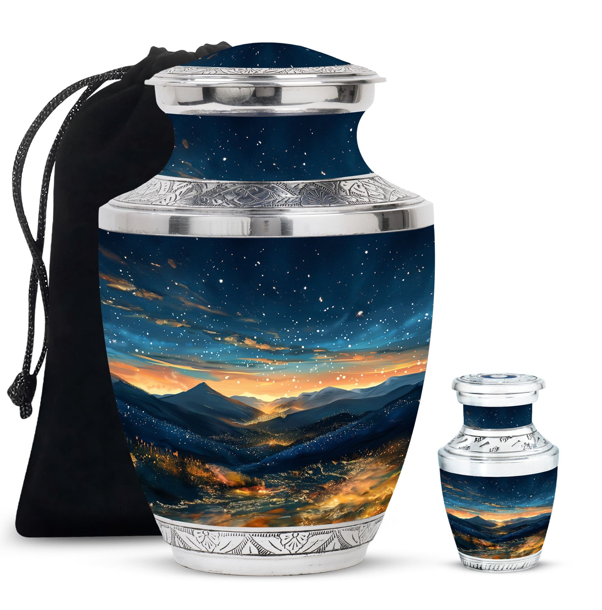 Starry Night Theme Large Urn With 1 Keepsake Urn