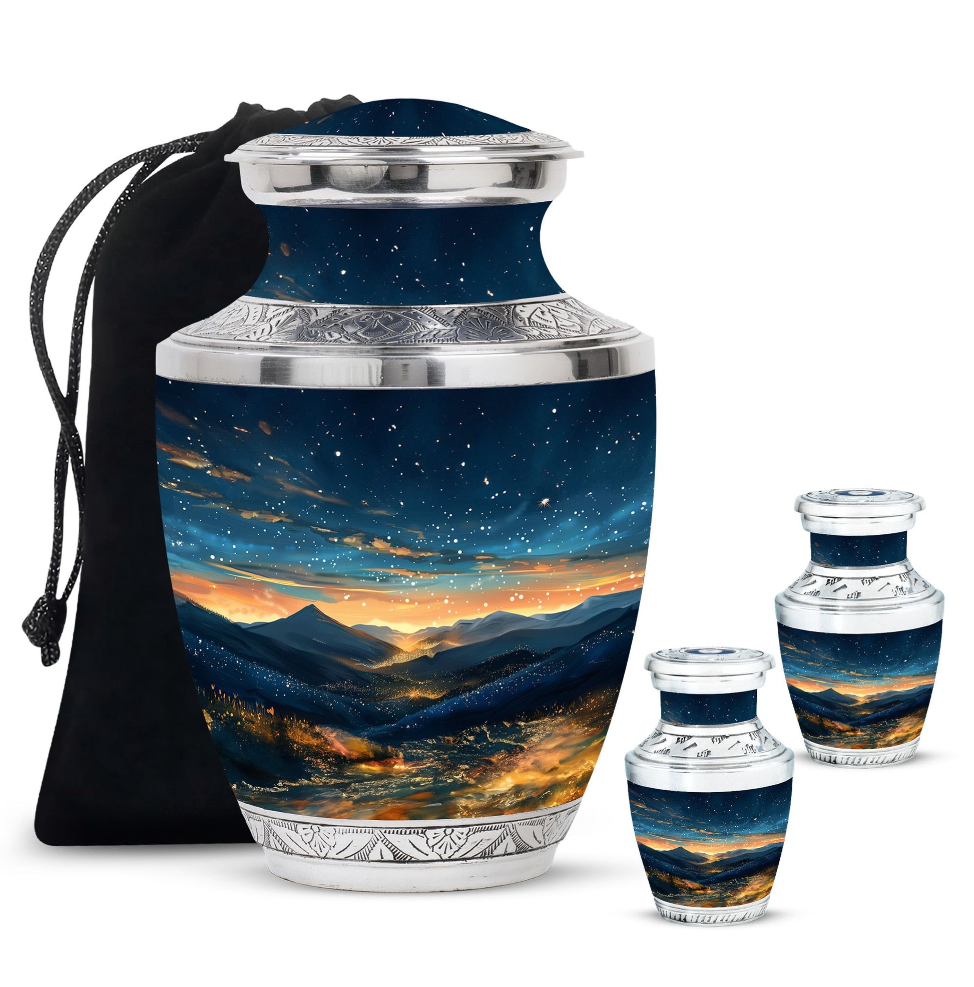 Starry Night Theme Large Urn With 2 Keepsake Urn