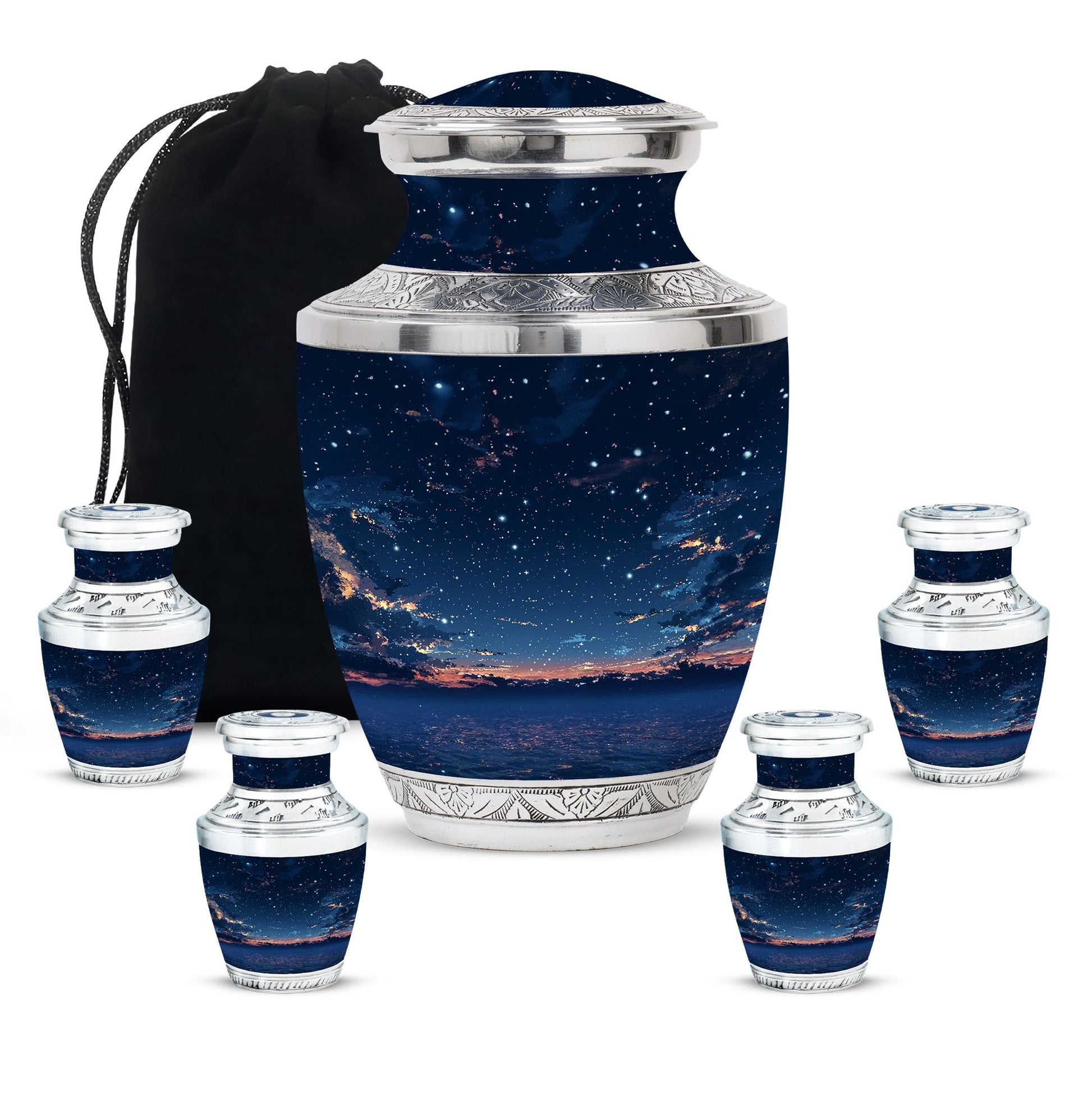 Starry Night Theme Large Urn With 4 Keepsake Urn