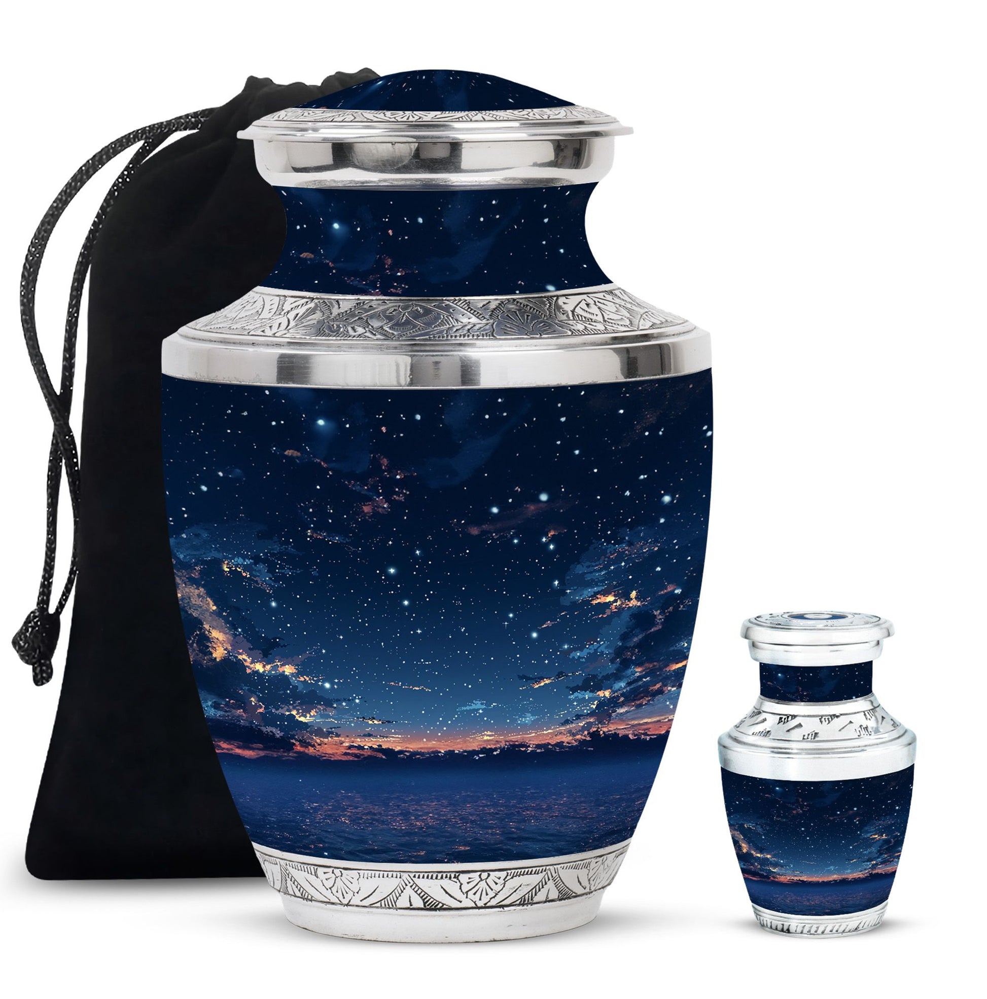 Starry Night Theme Large Urn With 1 Keepsake Urn
