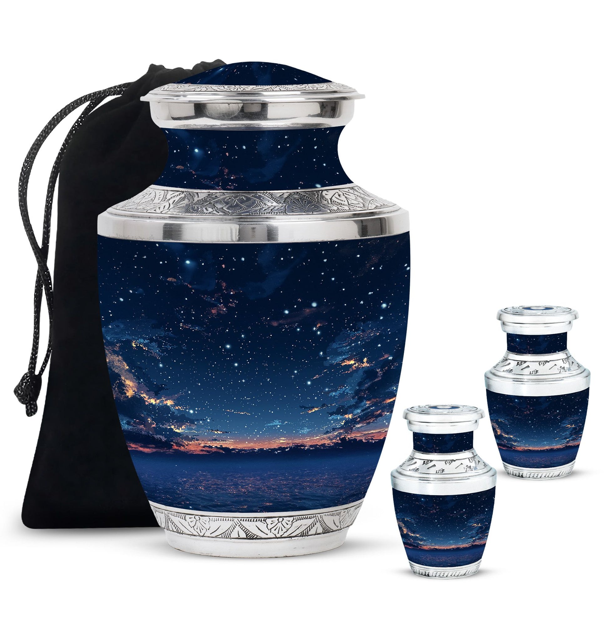 Starry Night Theme Large Urn With 2 Keepsake Urn