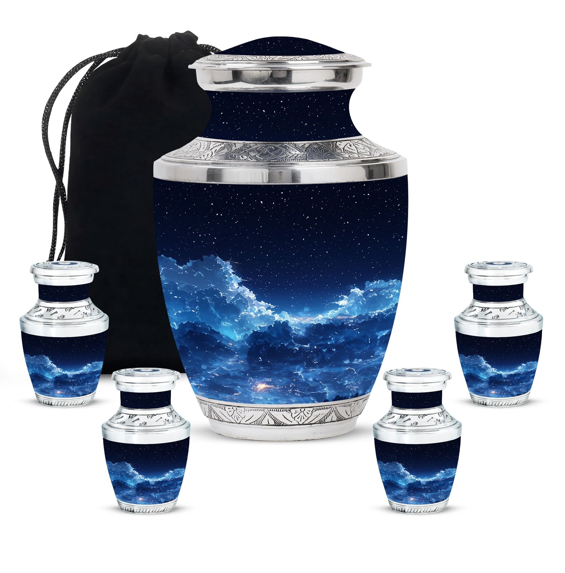 Starry Night Theme Large Urn With 4 Keepsake Urn