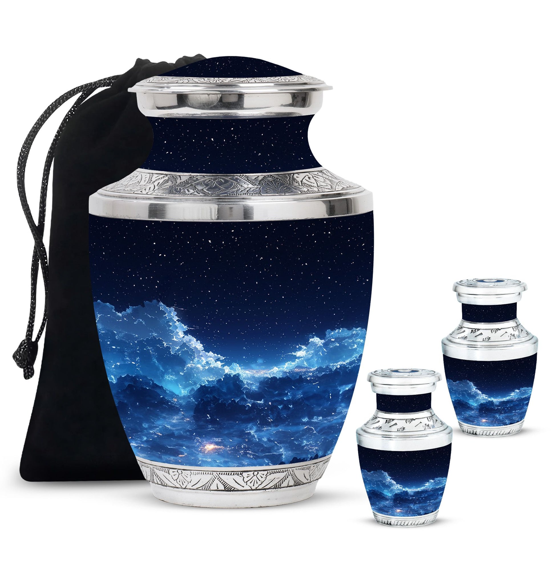 Starry Night Theme Large Urn With 2 Keepsake Urn