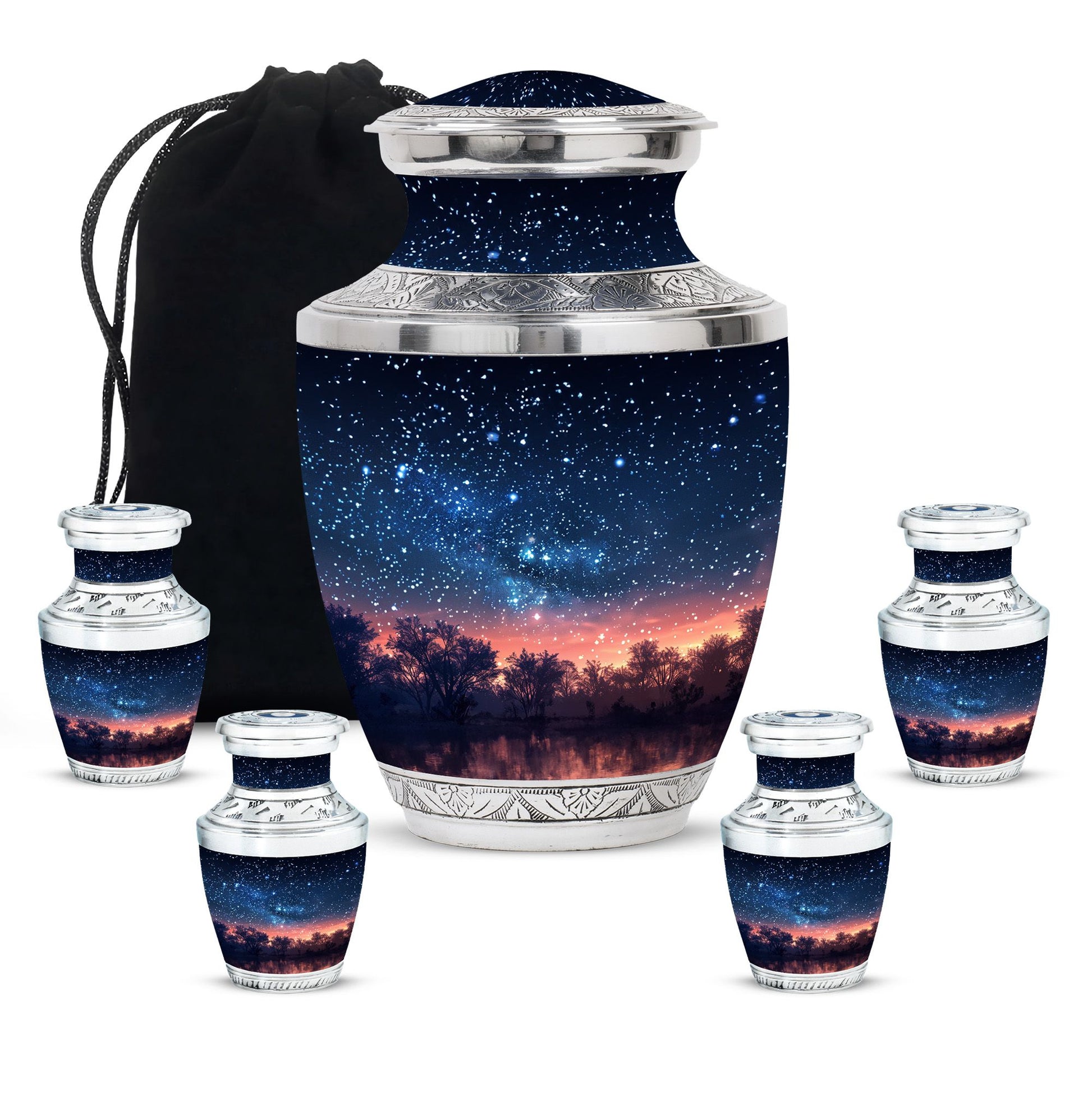 Starry Night Theme Large Urn With 4 Keepsake Urn
