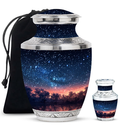 Starry Night Theme Large Urn With 1 Keepsake Urn