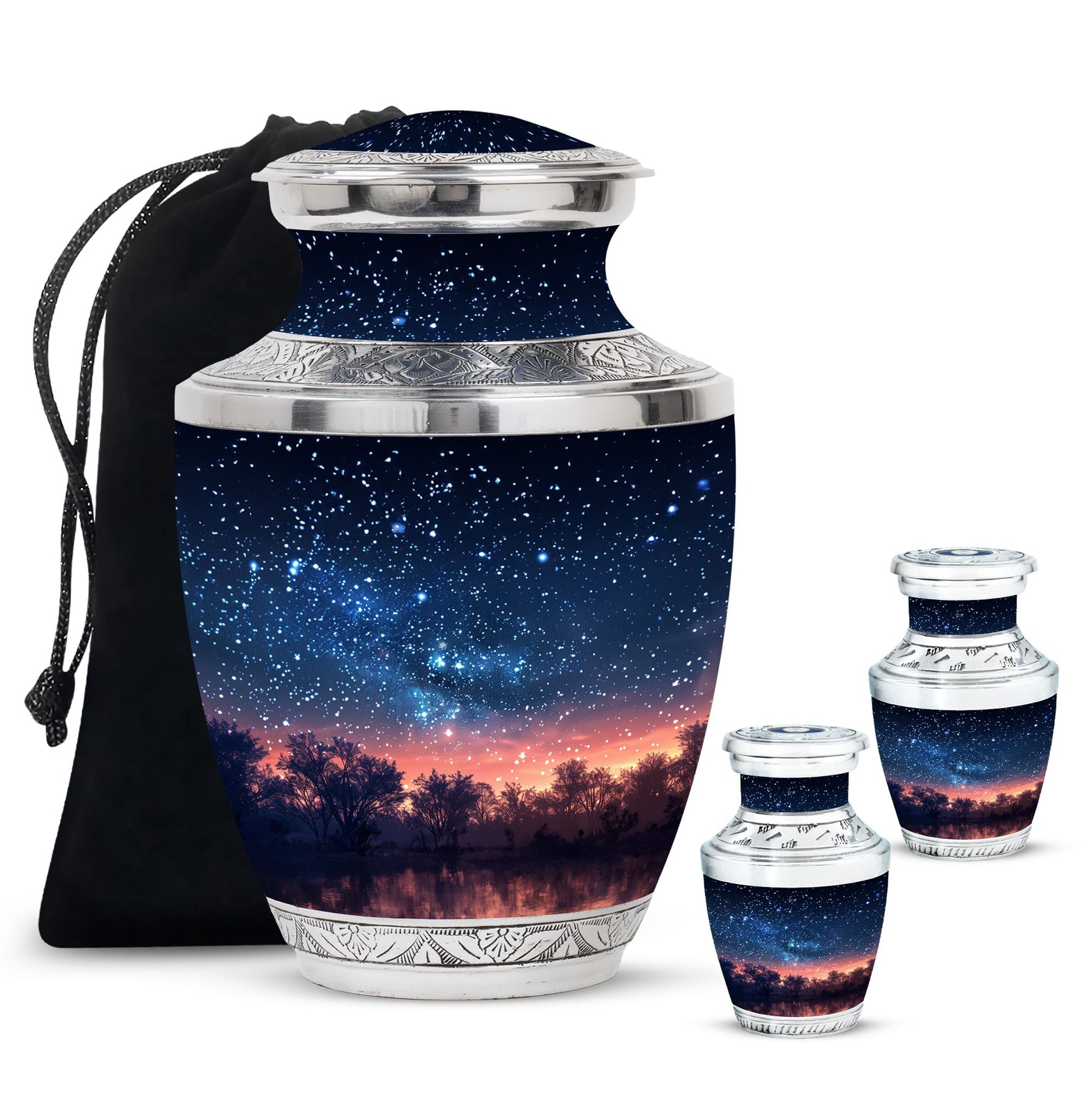 Starry Night Theme Large Urn With 2 Keepsake Urn