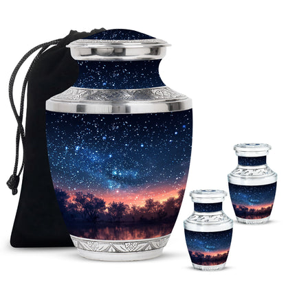 Starry Night Theme Large Urn With 2 Keepsake Urn