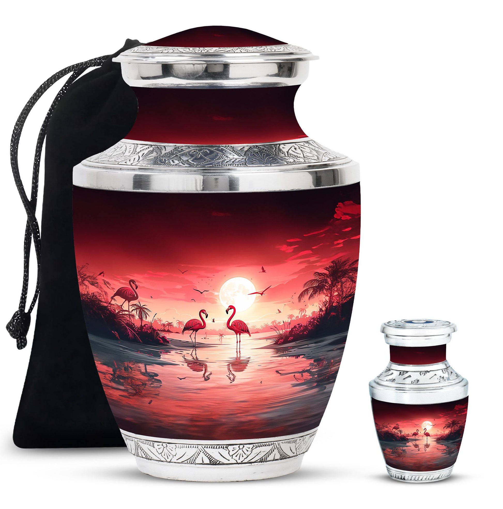 Flamingo Theme Large Urn With 1 Keepsake Urn