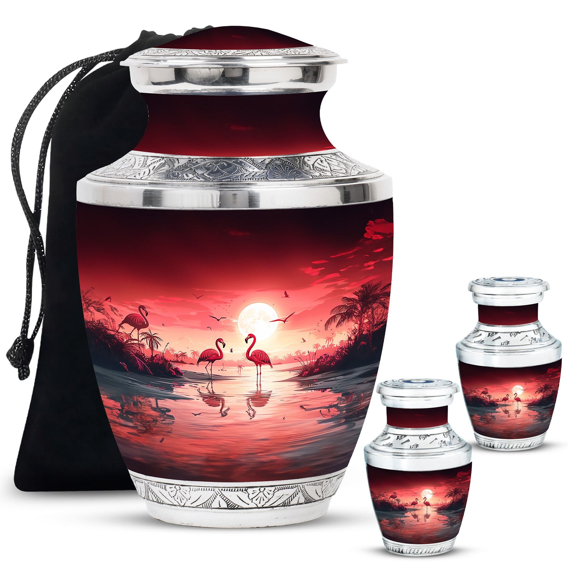 Flamingo Theme Large Urn With 2 Keepsake Urn