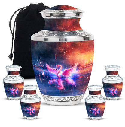 Flamingo Theme Large Urn With 4 Keepsake Urn