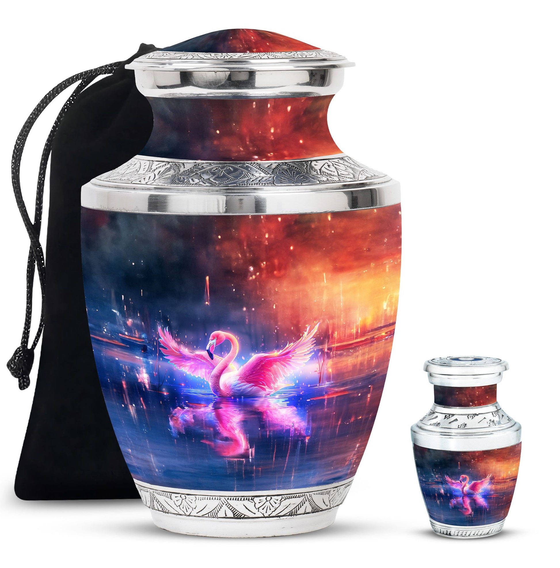 Flamingo Theme Large Urn With 1 Keepsake Urn