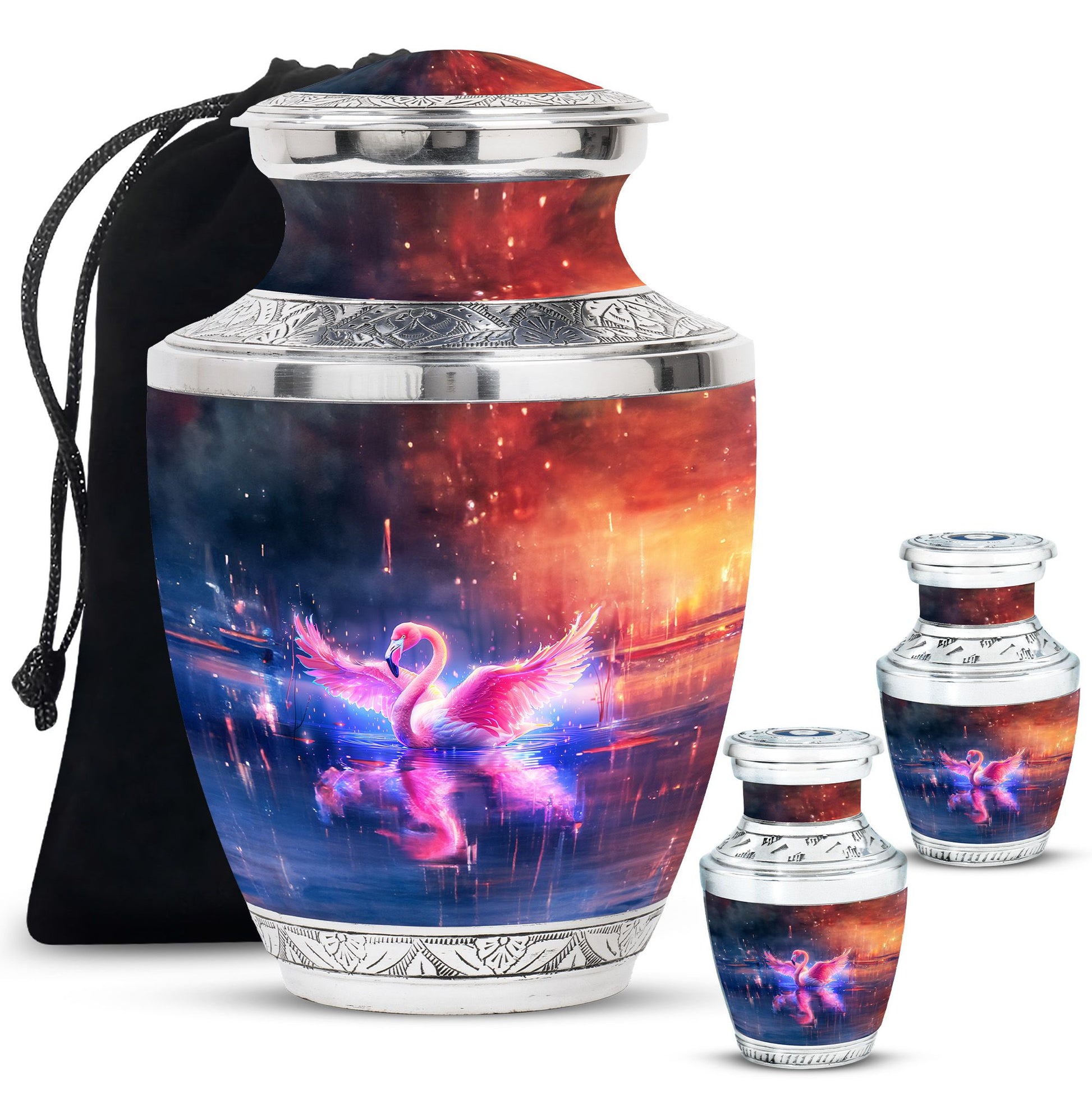 Flamingo Theme Large Urn With 2 Keepsake Urn