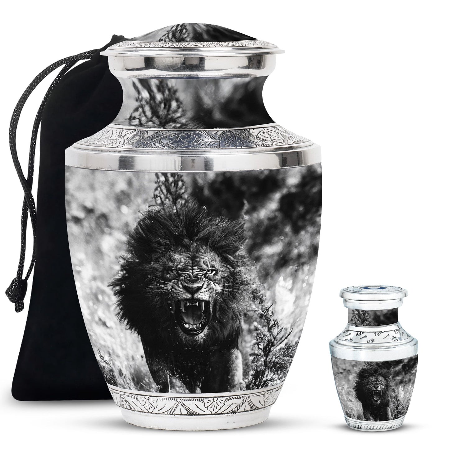 Lion Theme Large Urn With 1 Keepsake Urn