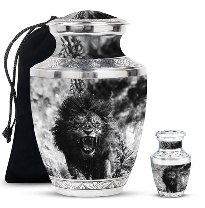 Lion Theme Large Urn With 1 Keepsake Urn