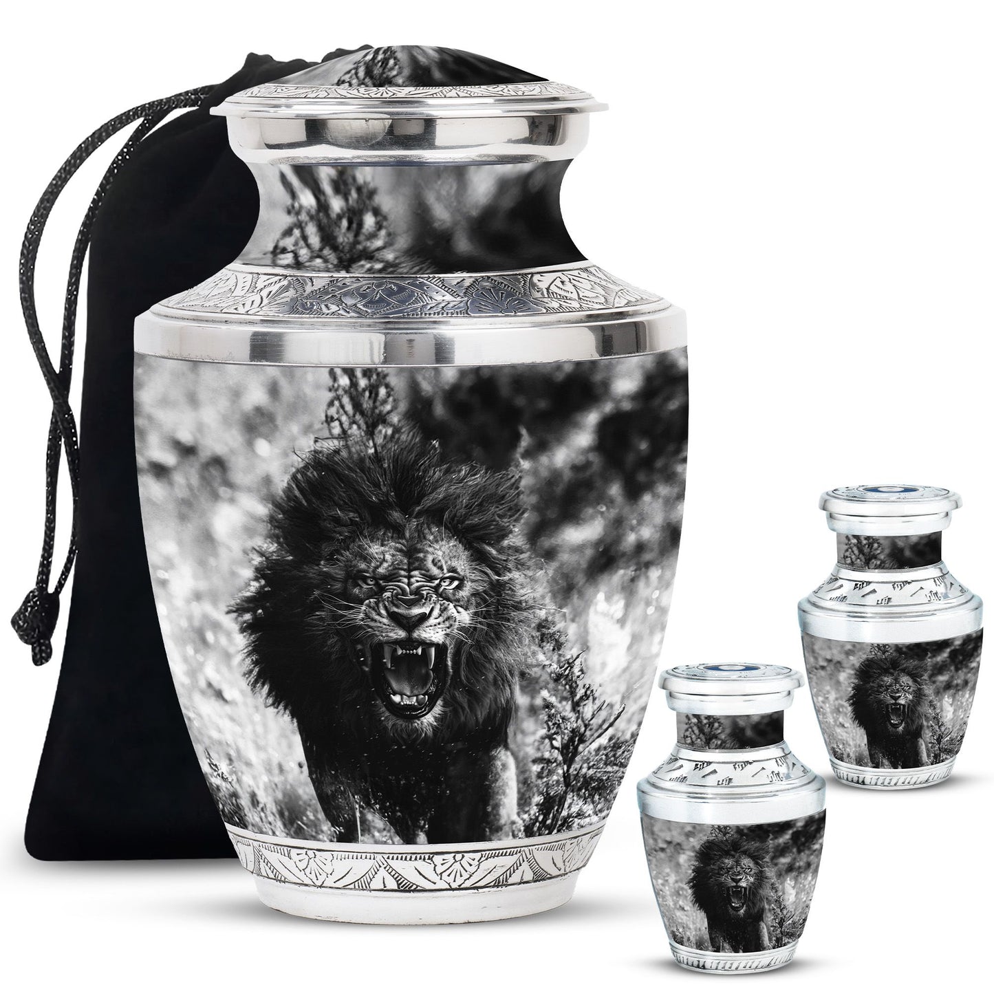 Lion Theme Large Urn With 2 Keepsake Urn