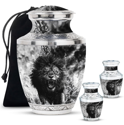 Lion Theme Large Urn With 2 Keepsake Urn