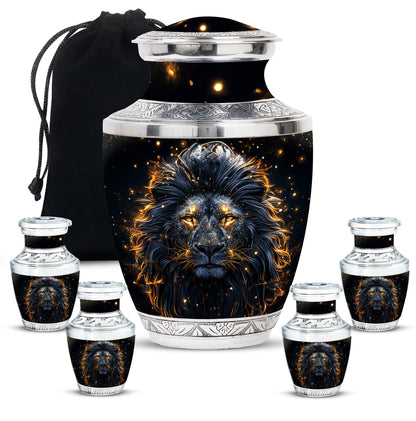 Lion Theme Large Urn With 4 Keepsake Urn