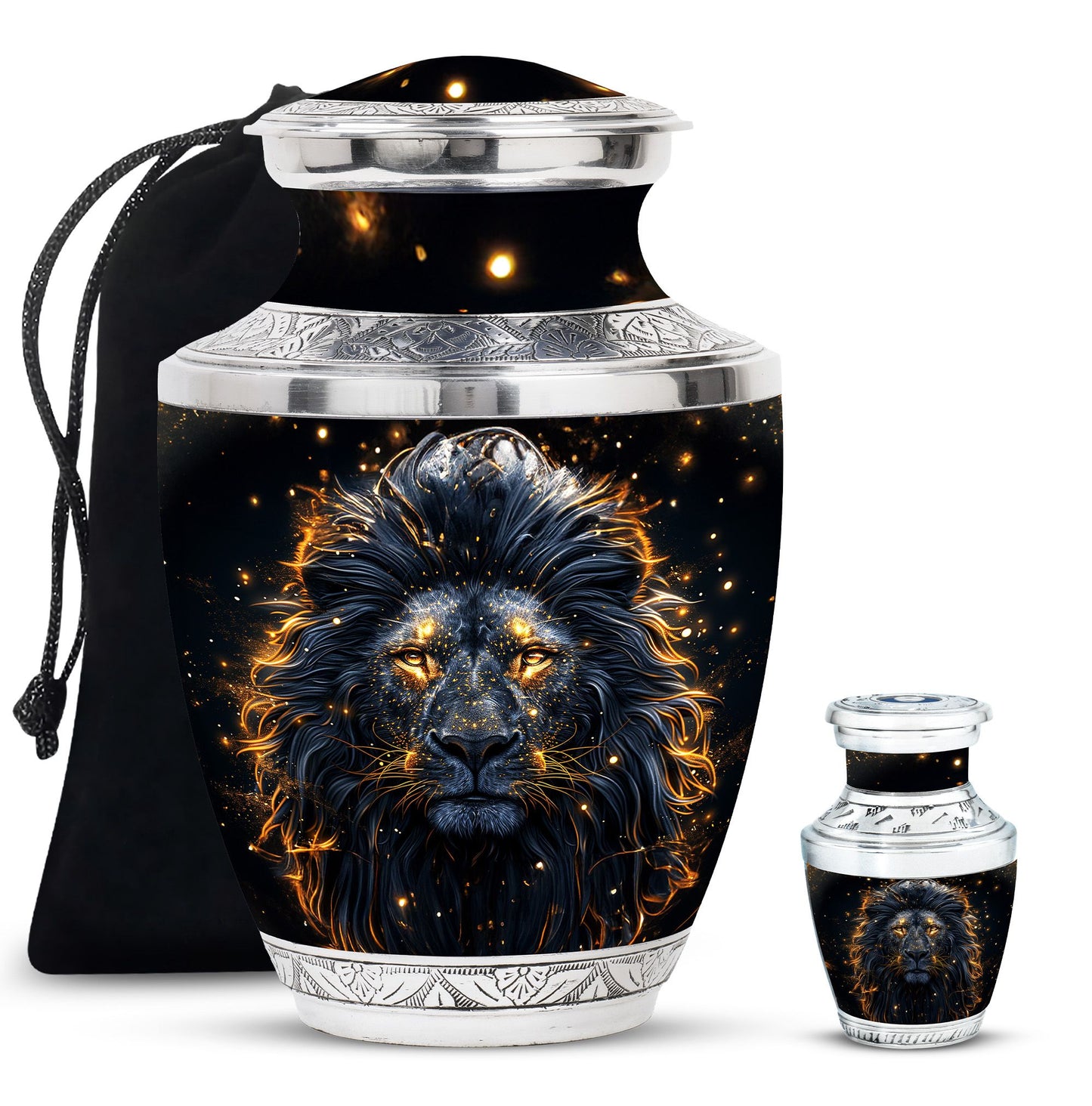Lion Theme Large Urn With 1 Keepsake Urn