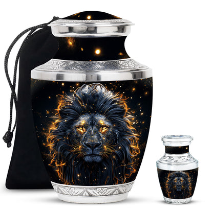 Lion Theme Large Urn With 1 Keepsake Urn