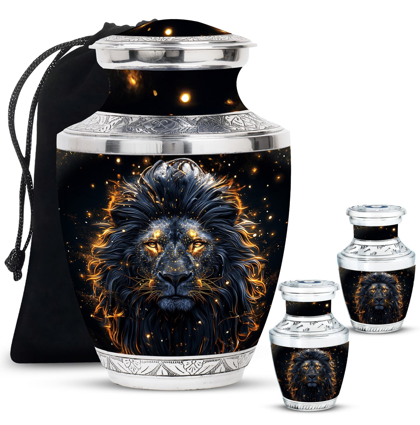 Lion Theme Large Urn With 2 Keepsake Urn