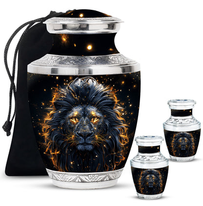 Lion Theme Large Urn With 2 Keepsake Urn