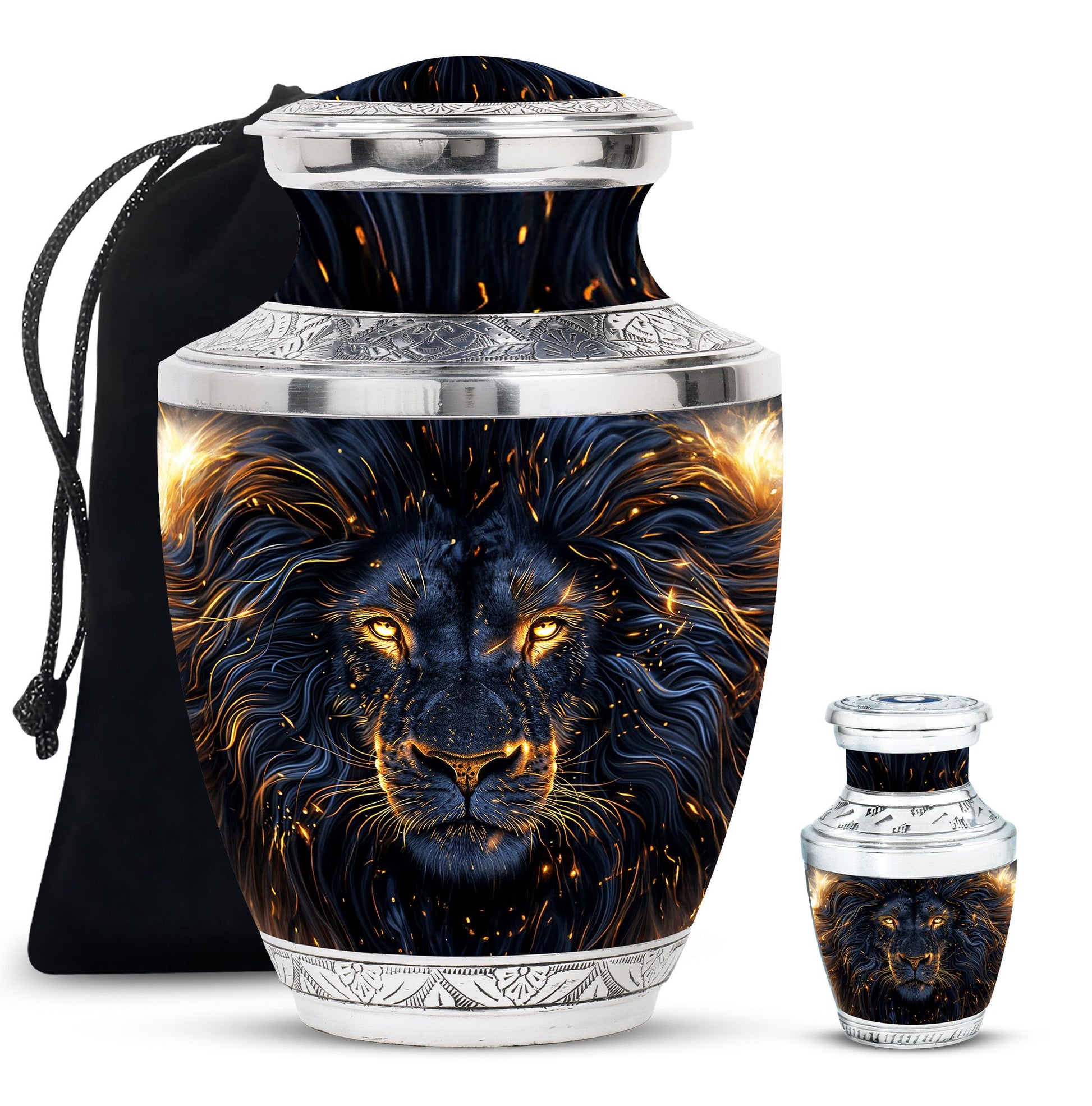 Lion Theme Large Urn With 1 Keepsake Urn