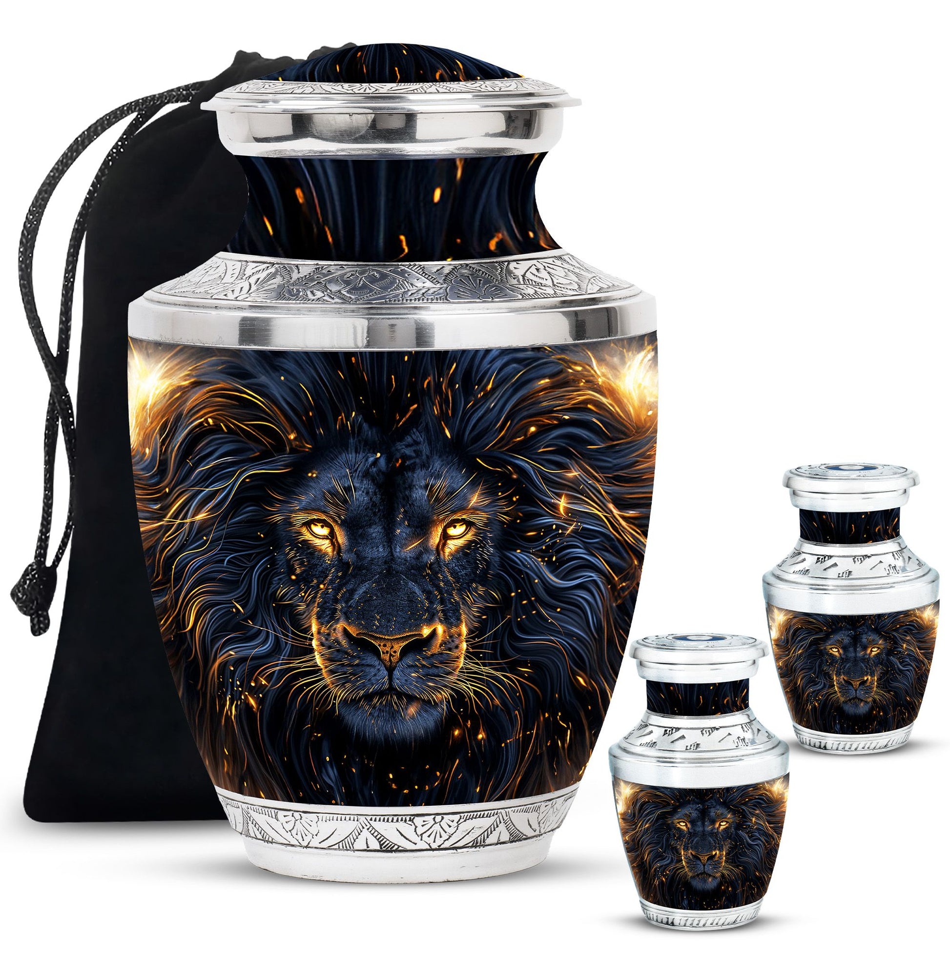 Lion Theme Large Urn With 2 Keepsake Urn