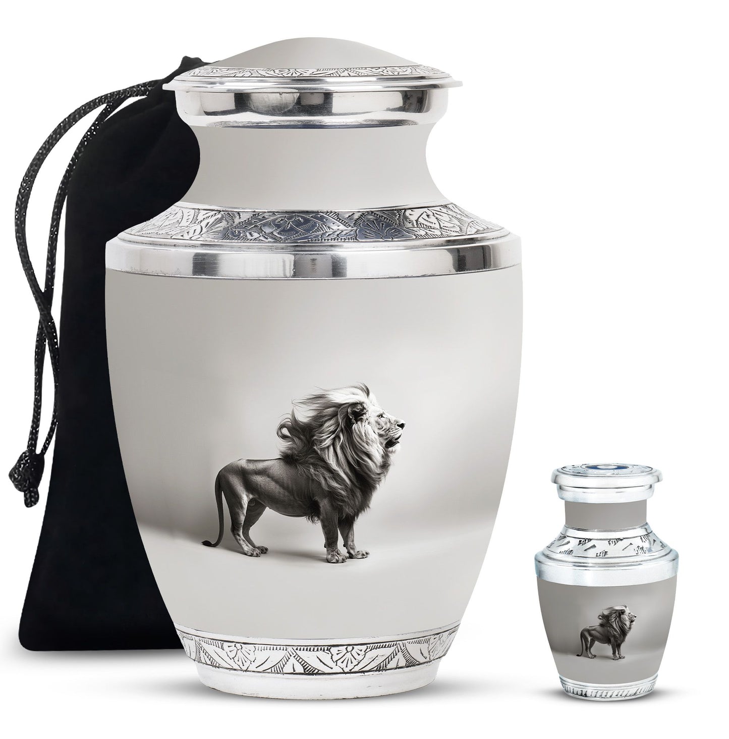 Lion Theme Large Urn With 1 Keepsake Urn