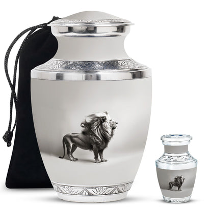 Lion Theme Large Urn With 1 Keepsake Urn