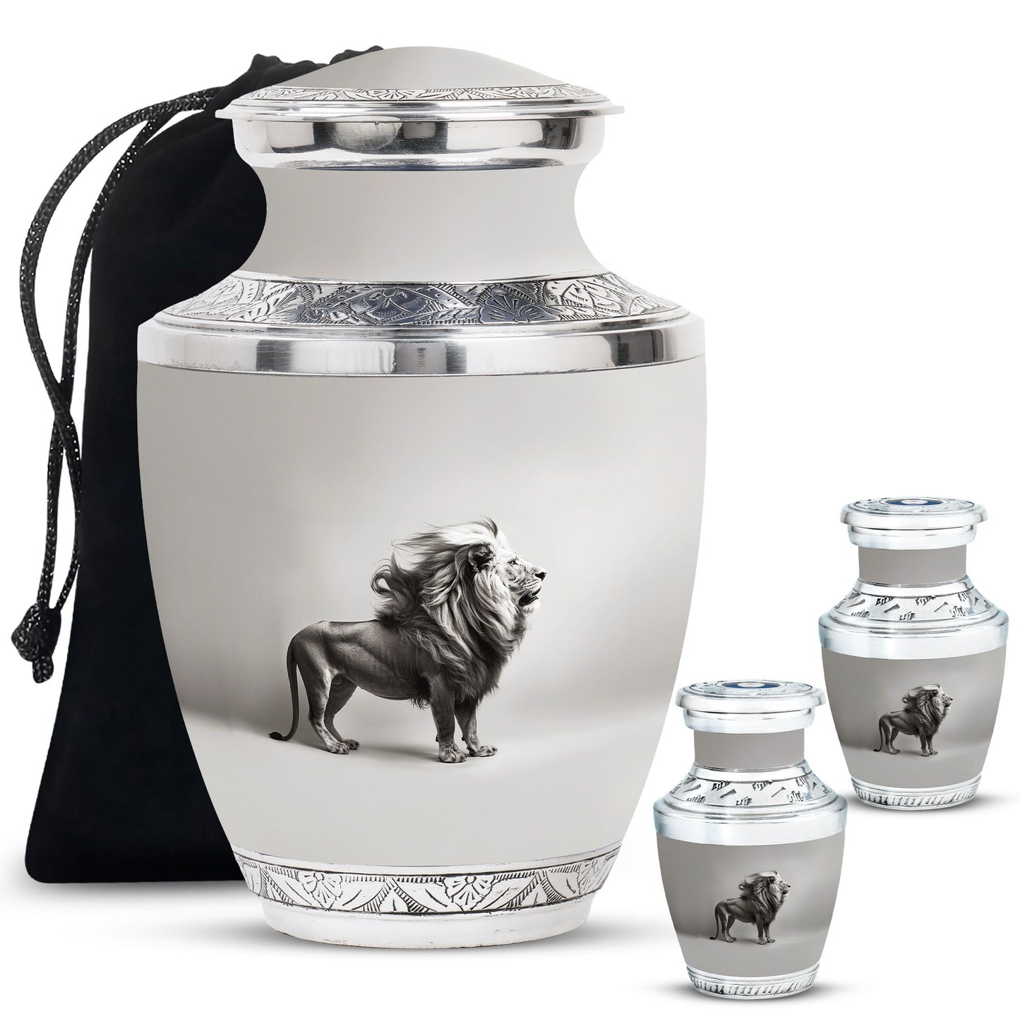 Lion Theme Large Urn With 2 Keepsake Urn