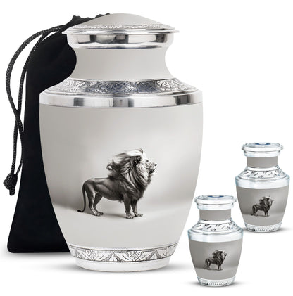 Lion Theme Large Urn With 2 Keepsake Urn