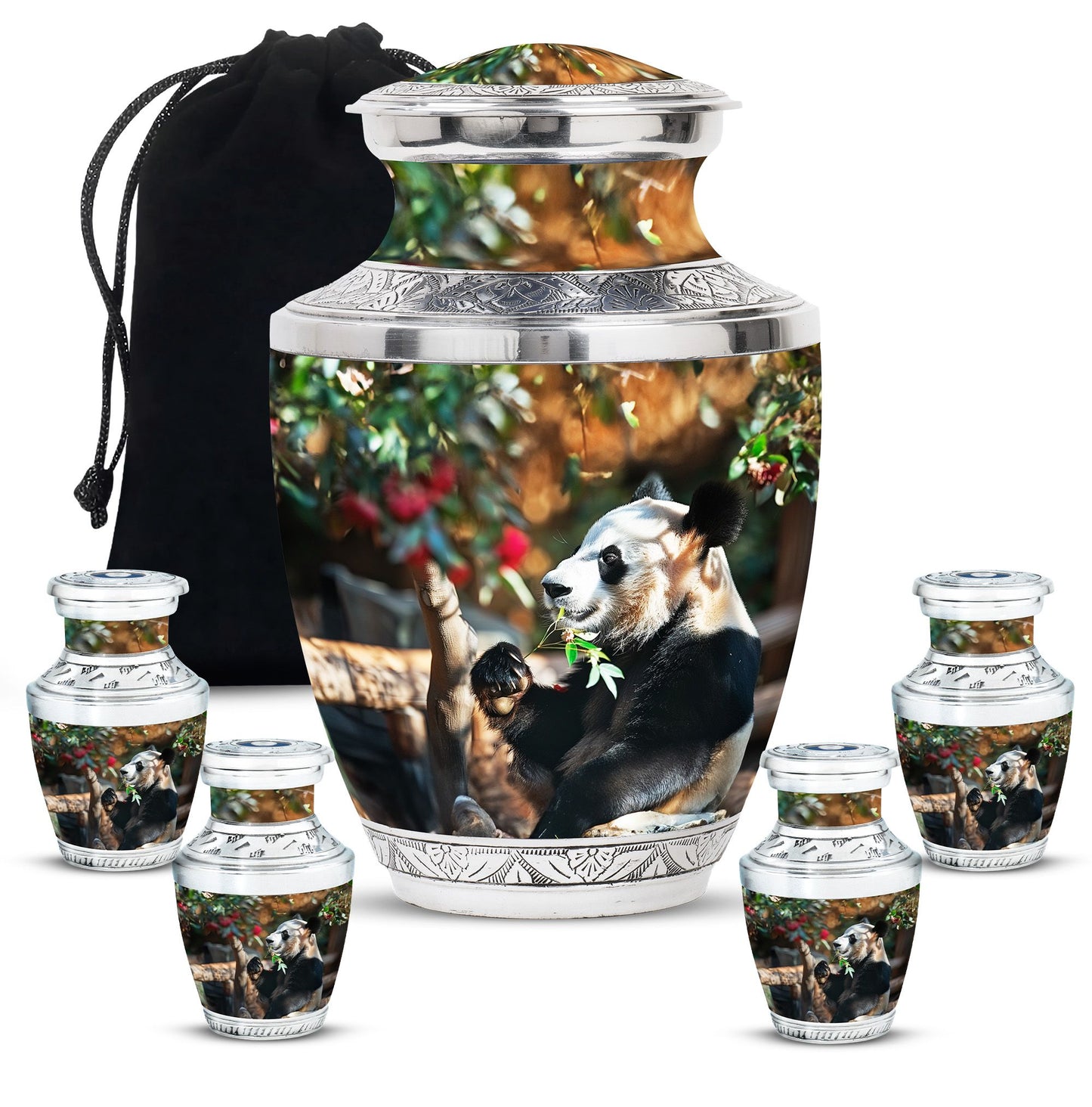 Panda Theme Large Urn With 4 Keepsake Urn