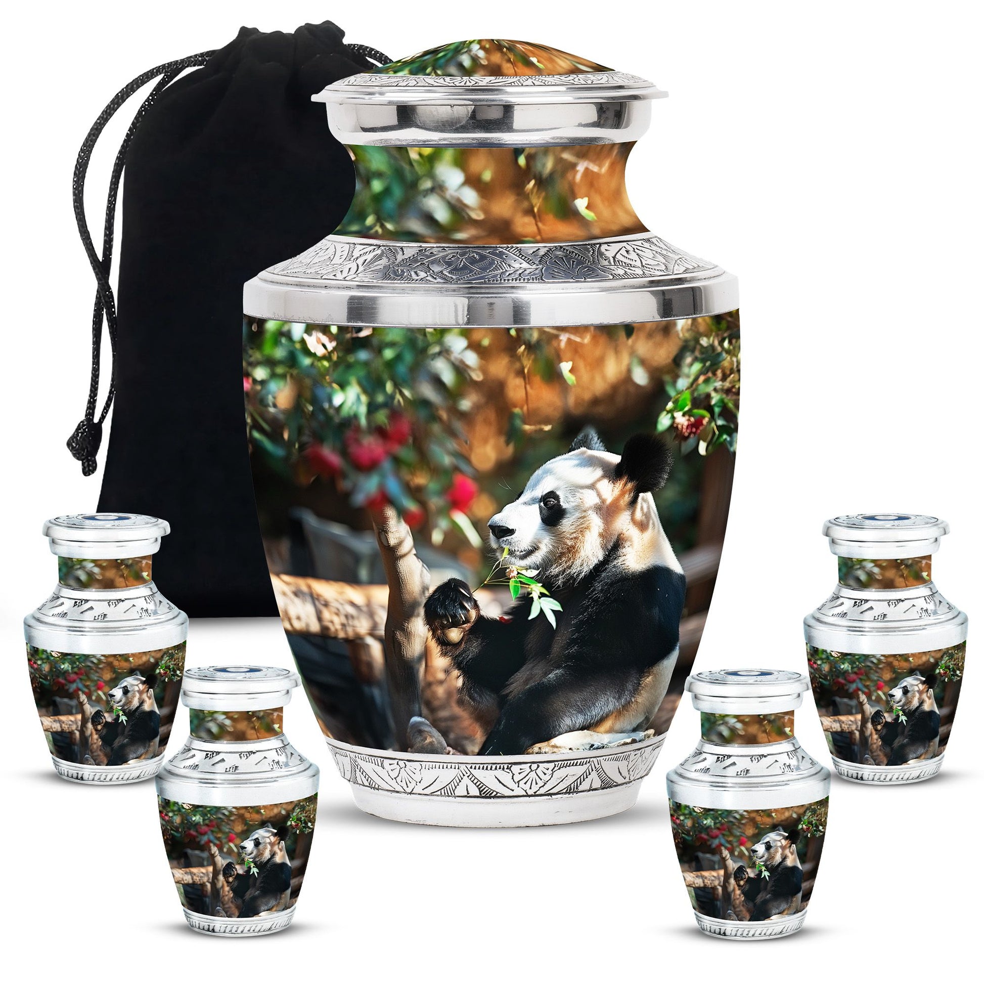 Panda Theme Large Urn With 4 Keepsake Urn