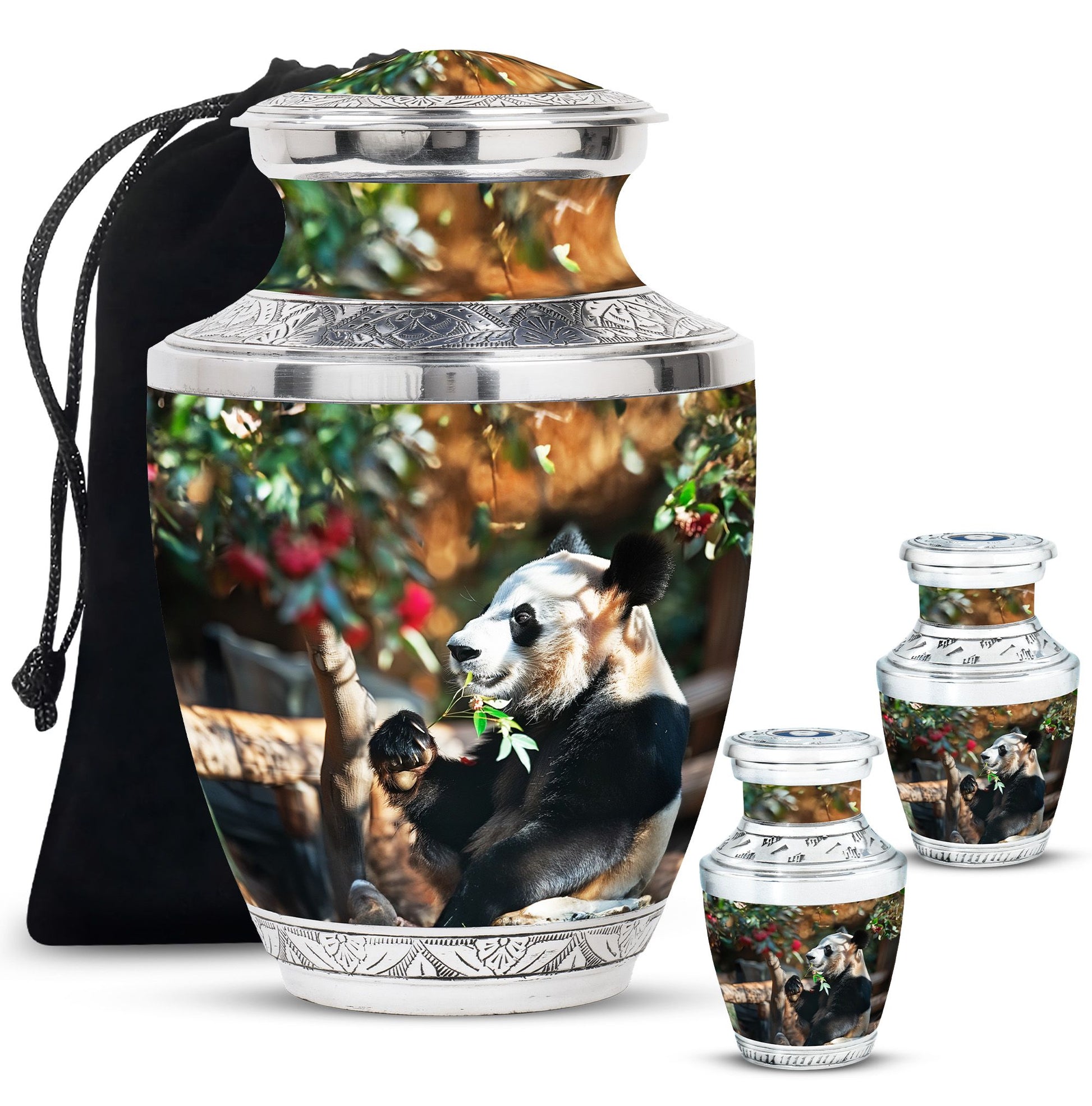 Panda Theme Large Urn With 2 Keepsake Urn