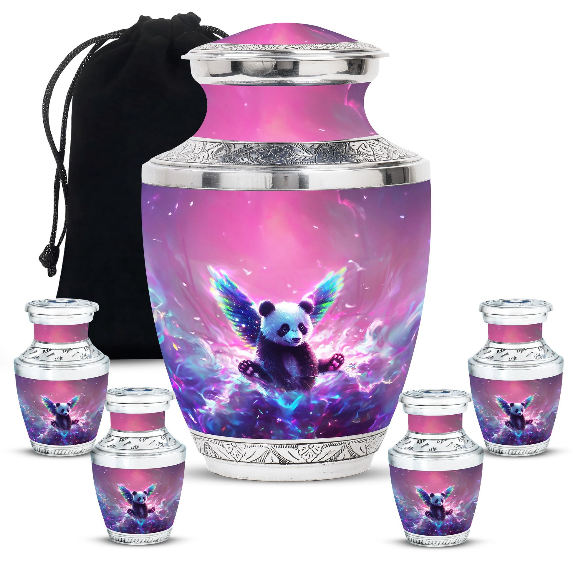 Panda Theme Large Urn With 4 Keepsake Urn
