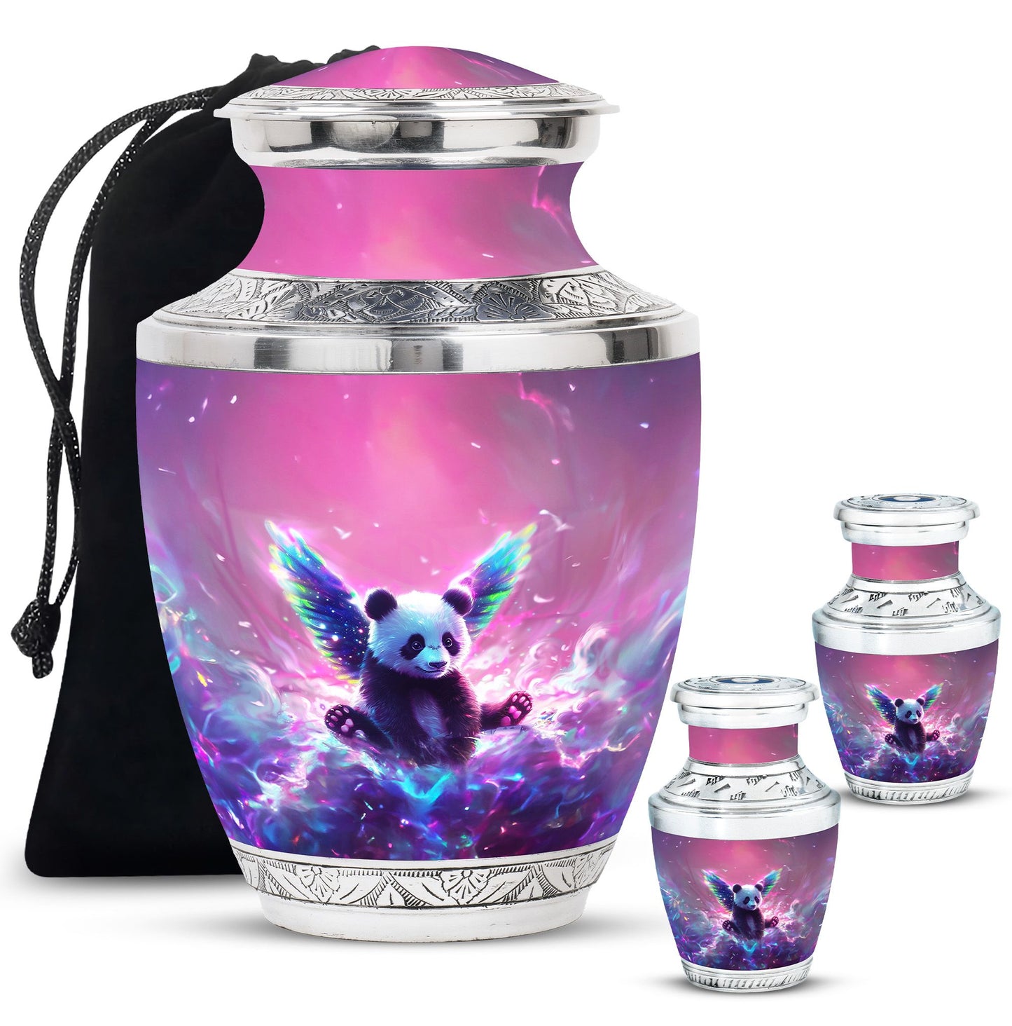 Panda Theme Large Urn With 2 Keepsake Urn