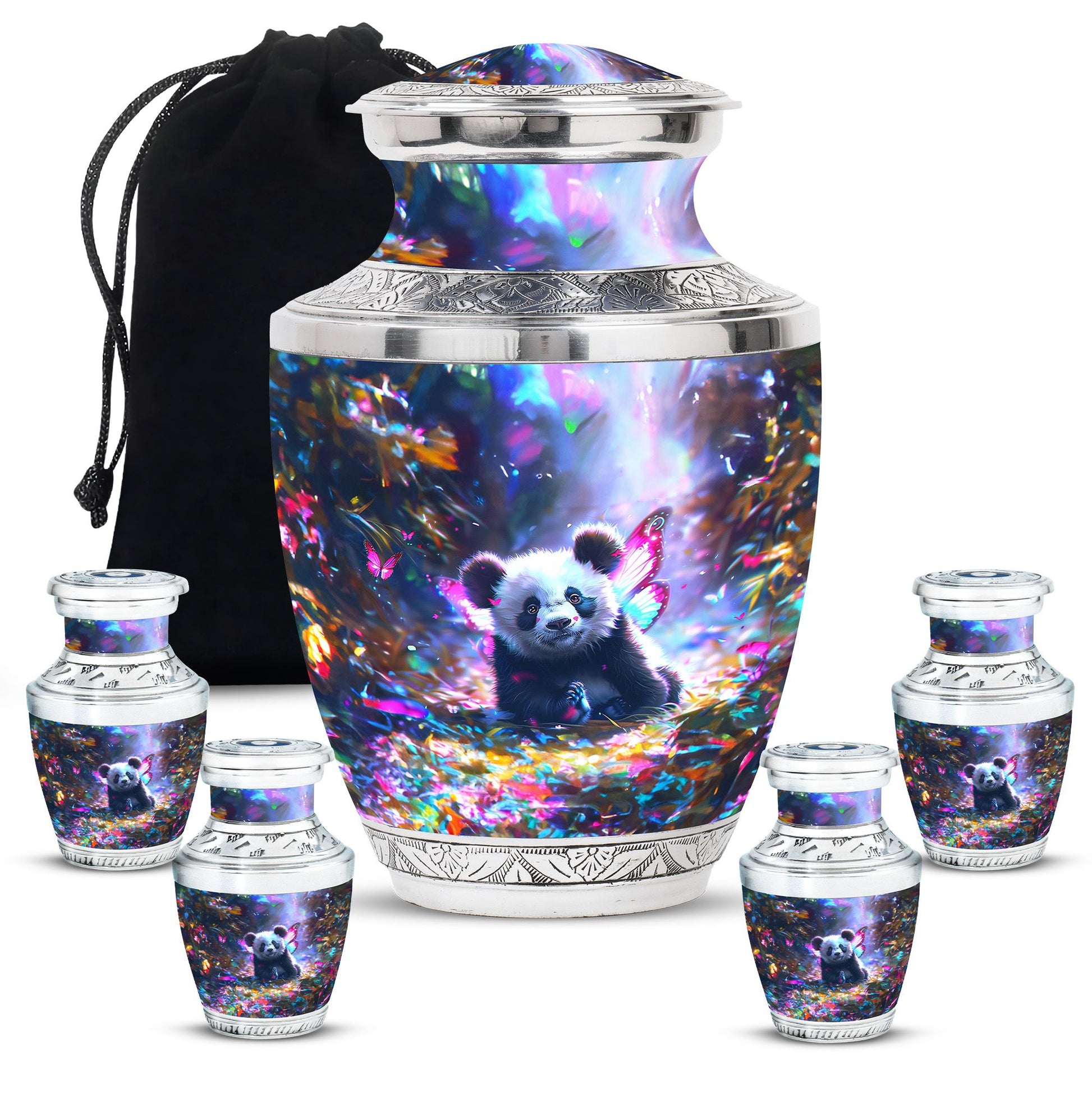 Panda Theme Large Urn With 4 Keepsake Urn