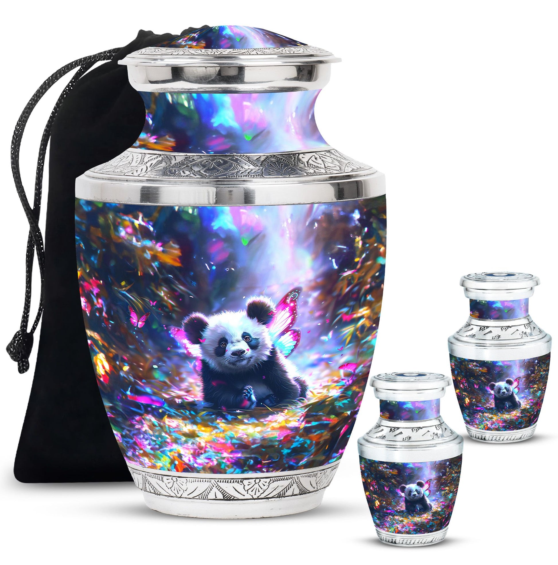 Panda Theme Large Urn With 2 Keepsake Urn