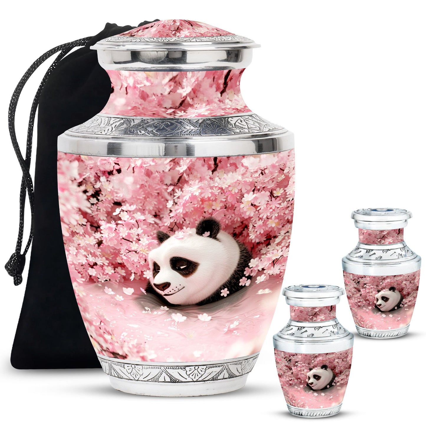 Panda Theme Large Urn With 2 Keepsake Urn