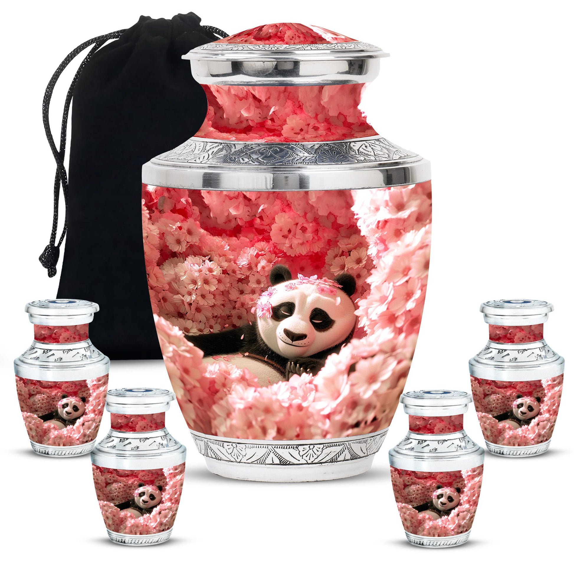Panda Theme Large Urn With 4 Keepsake Urn