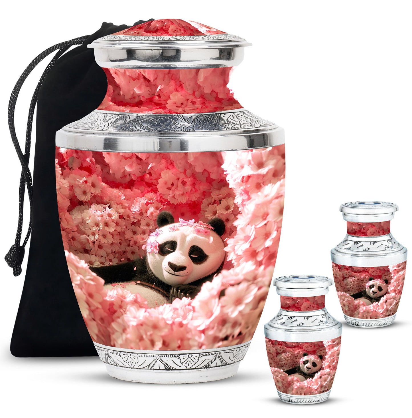 Panda Theme Large Urn With 2 Keepsake Urn