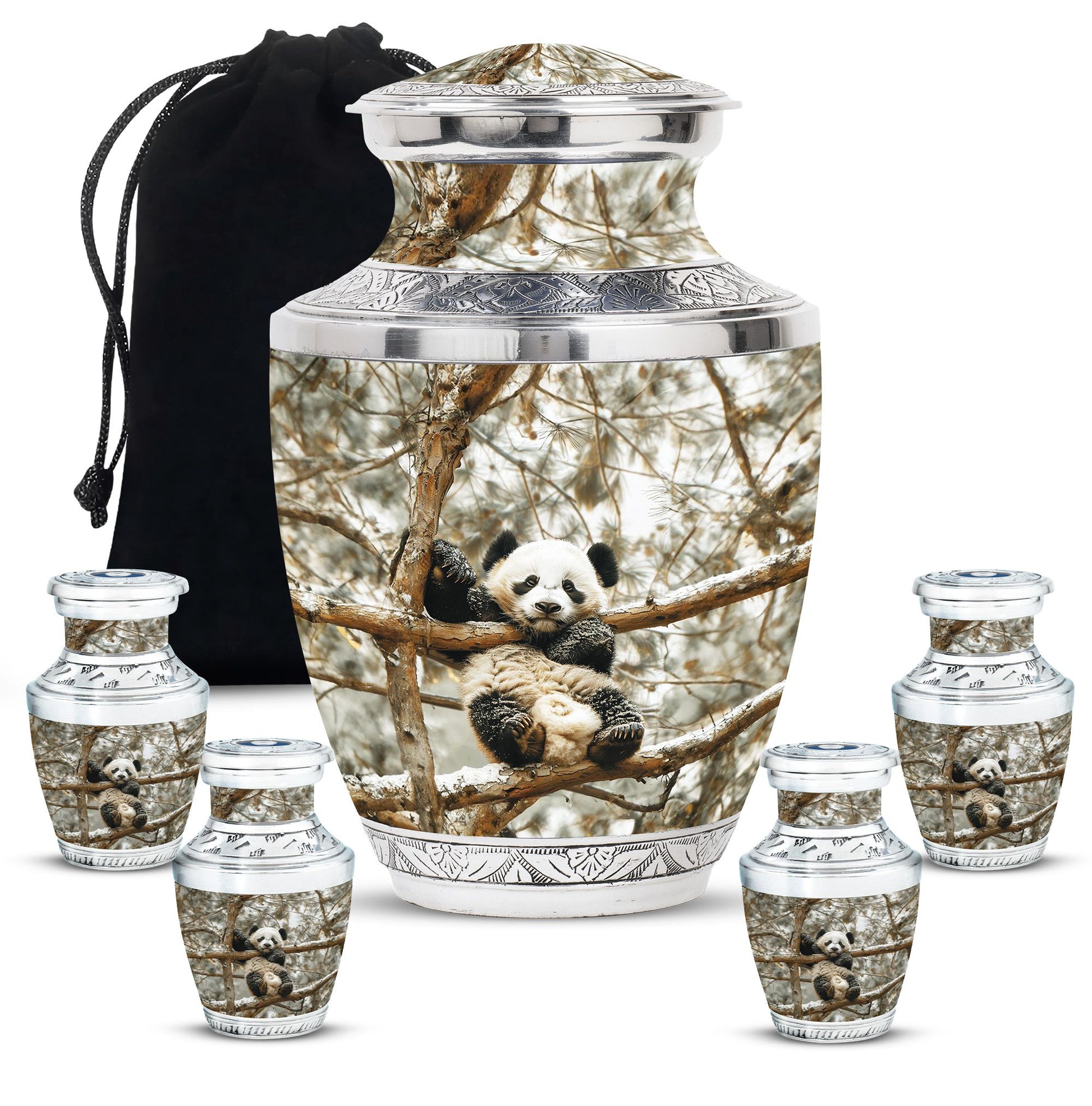 Panda Theme Large Urn With 4 Keepsake Urn