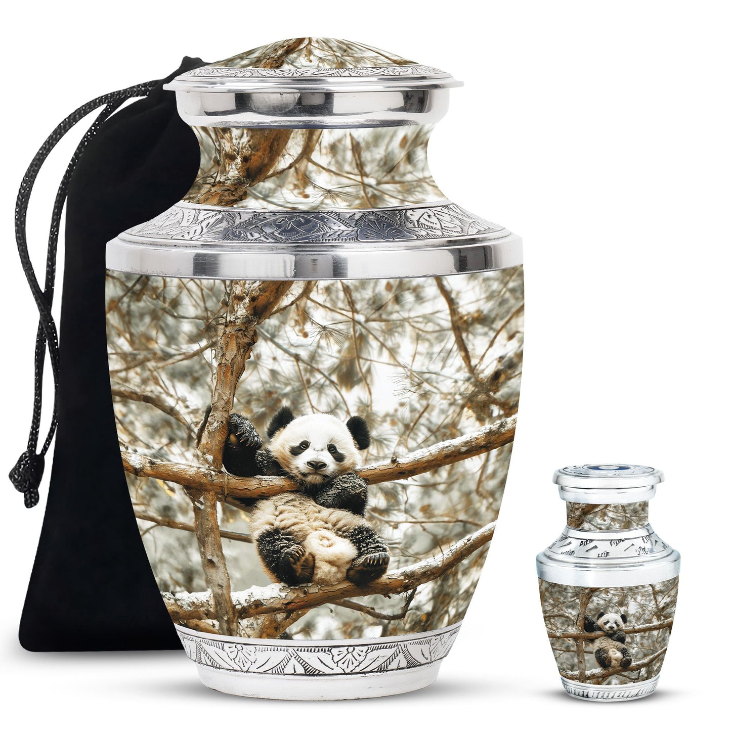 Panda Theme Large Urn With 1 Keepsake Urn
