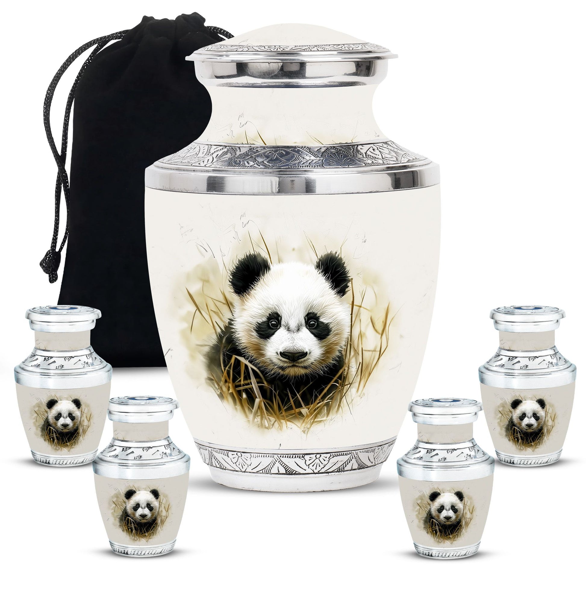 Panda Theme Large Urn With 4 Keepsake Urn