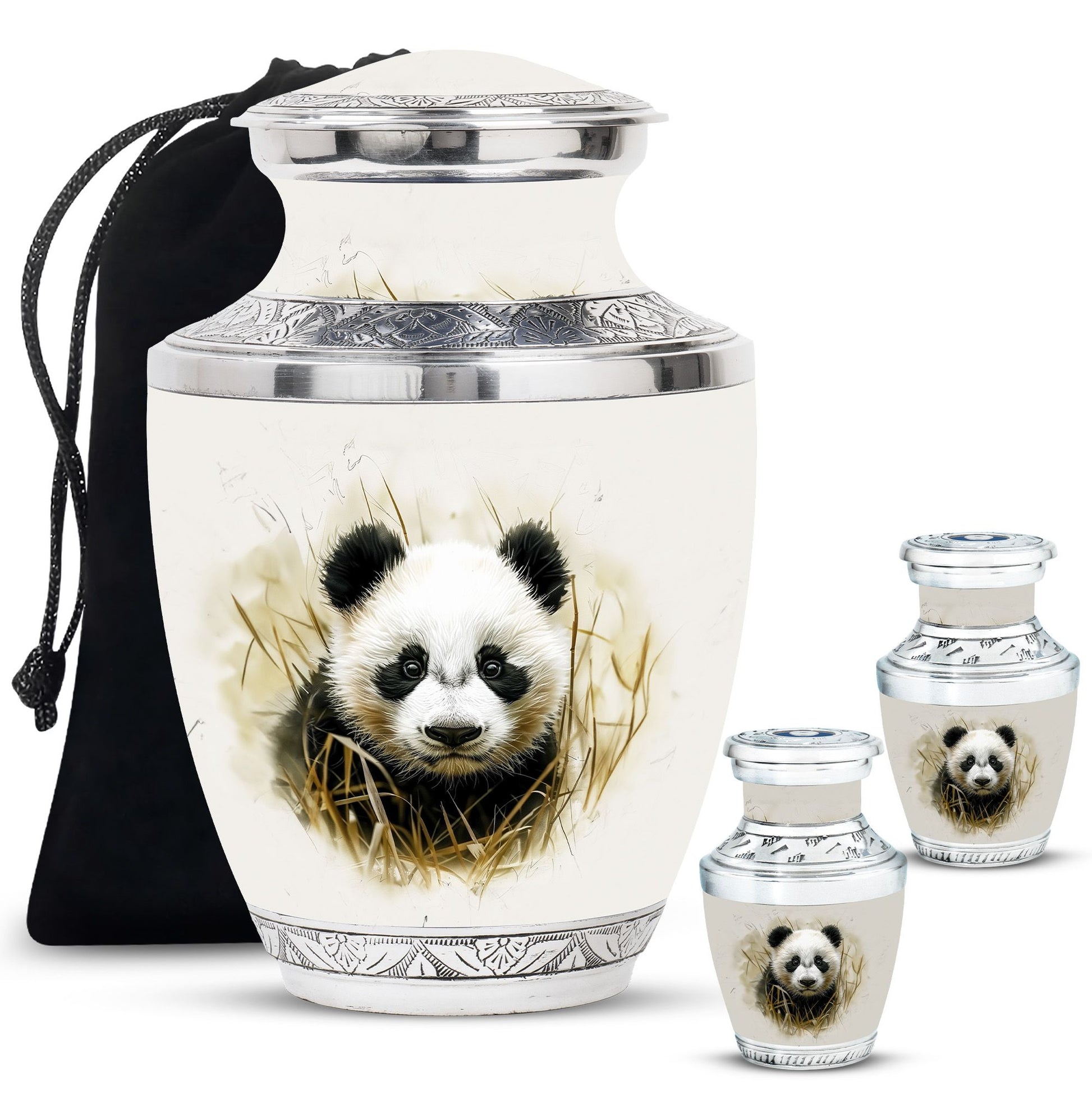 Panda Theme Large Urn With 2 Keepsake Urn